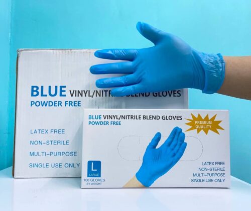 Blue vinyl/nitrile blend gloves